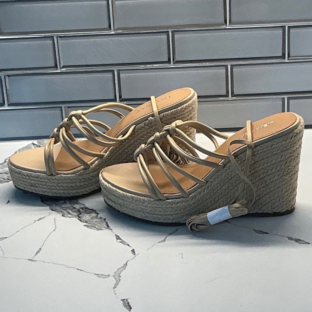 Lisa Vicky Gaze-V Beige Sheep Nappa Leather Espadrille Wedge Sandals Womens 7.5‎